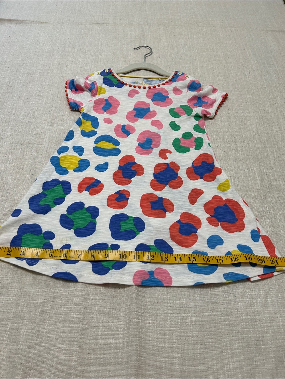 Boden Girls Dress Multicolor Abstract Short Sleeve With Pom Pom Detail Playful - Picture 7 of 11